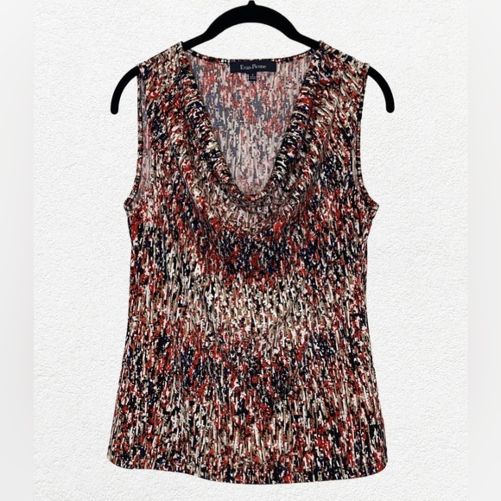 Evan-Piccone Women’s Colorful Sleeveless Top‎ Blouse, Red/Black/Brown Size Small